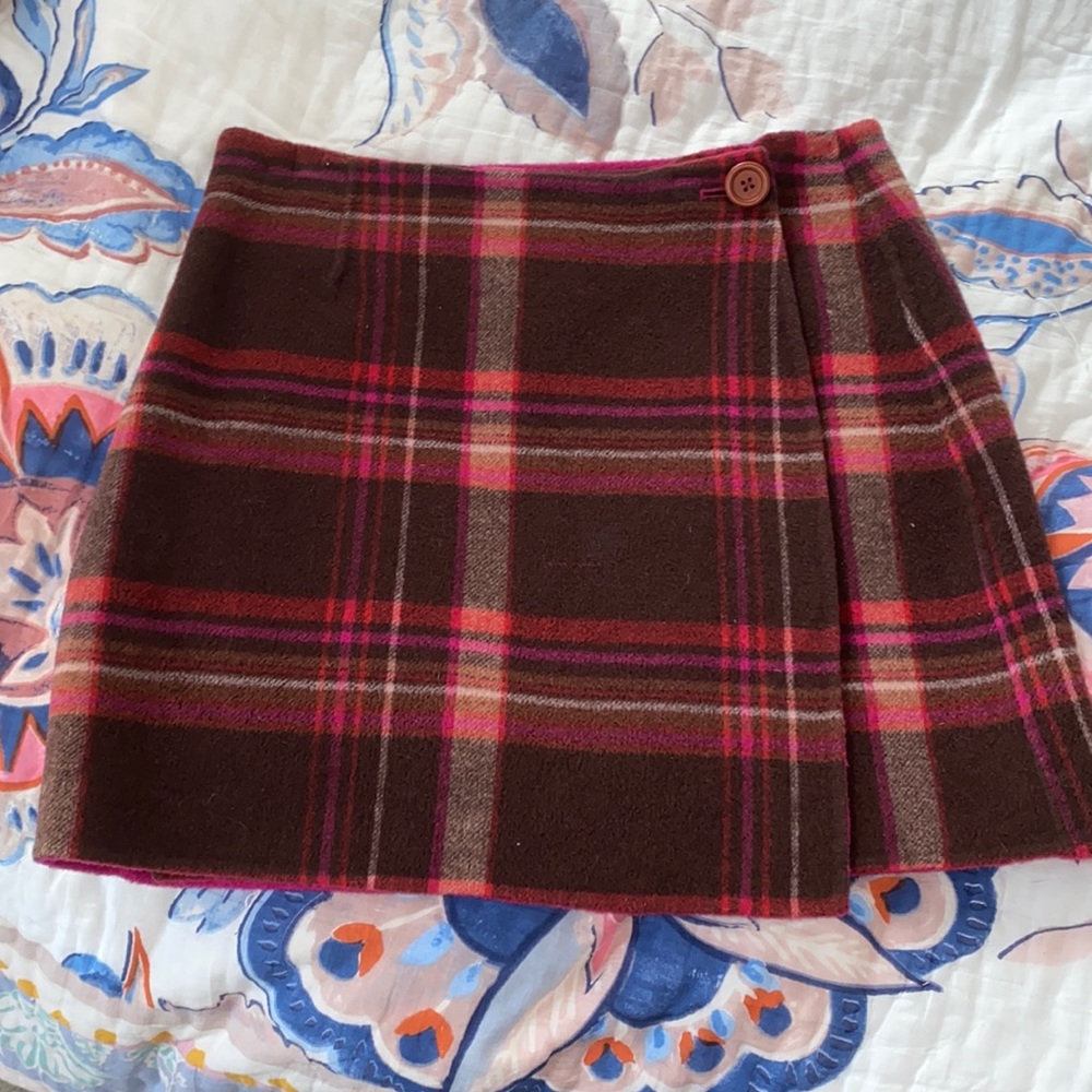 Lilly Pulitzer Brown and Pink Plaid Wool Skirt